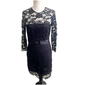 BB Dakota So Noir So Good Black Lace Overlay Sheath Dress Size 10 Dressy Elegant